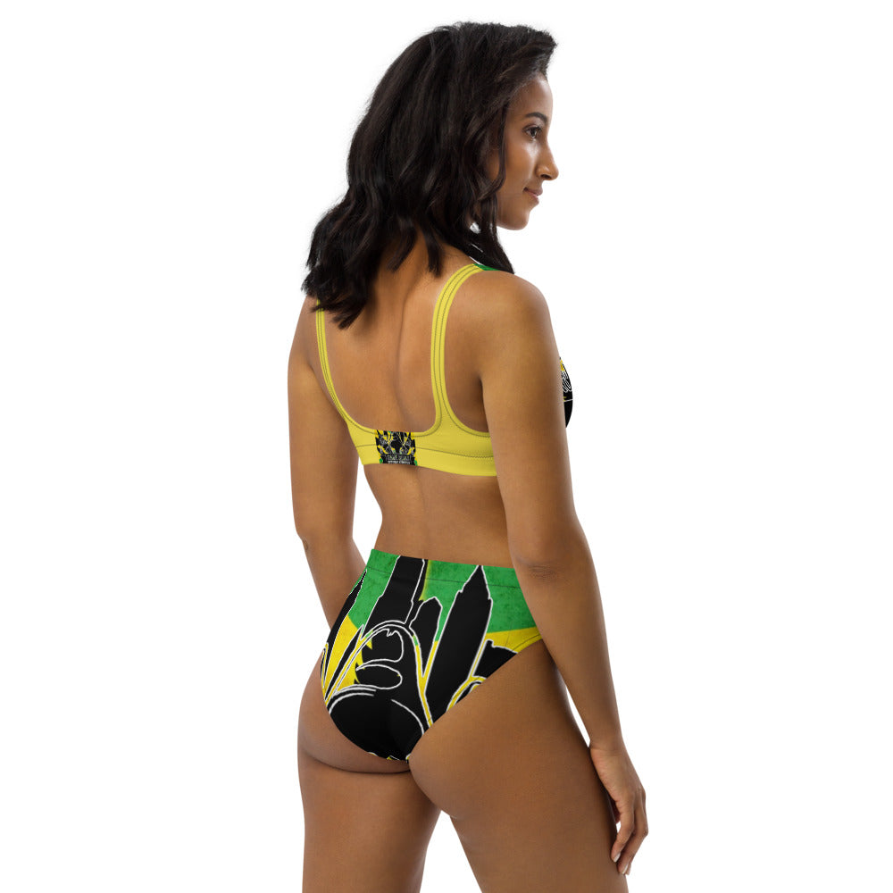 Same Goals Different Struggles yellow  Recycled high-waisted bikini